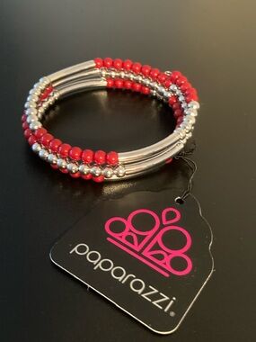 paparazzi Red and Silver Coil Beaded Bracelet